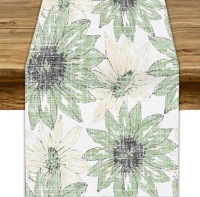 Chrysanthemum Vintage Floral Table Runner, Elegant Yellow Sunflower Spring Summer Elegant Pattern Artichokes Flower Table Runner for Party Kitchen Dining Living Room Decor, 13x90 Inch