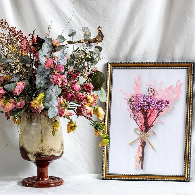 12/24 Pack Dried Flowers for Vase Various Mini Bouquet Dried Small Wildflowers Natural Real Flowers Bulk for Crafts DIY Wedding Decor (12, Pink)