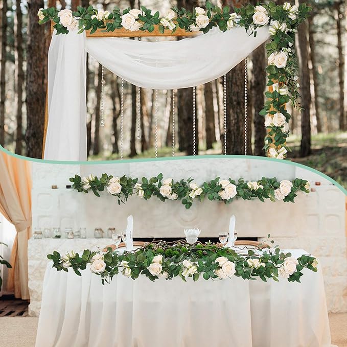 U'Artlines 3 Pack Artificial Champagne Rose Vines Floral Garlands Total 19.5 Ft Fake Vine Silk Flower Garland for Indoor Outdoor Home Wedding Arch Garden Wall Decoration