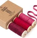 Vitalizart Red Velvet Ribbon Set 3/8" x 15 Yd Burgundy Fabric Trim 3 Rolls * 5 Yd for Christmas Wreath Decoration Handmade Craft Ornaments Gift Wrapping & Bow Making
