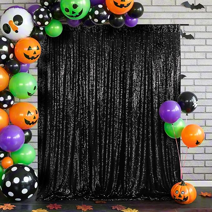 Eternal Beauty Black Sequin Backdrop, 20x10 Ft Halloween Glitter Background Curtains for Shimmer Photography Party Wedding Birthday Back Drop Decor