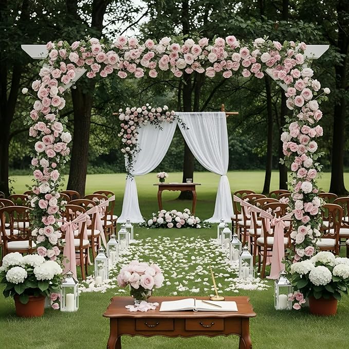 4 Pcs Pink Artificial Rose Vine Hanging Faux Flowers Garland for Wedding Anniversary Birthday Party Background Arch Garden Home Wall Room Decor