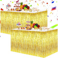 BEISHIDA 2 Pack Gold Metallic Tinsel Foil Fringe Table Skirts - Decors for Rectangle & Round Tables - Birthday & Holiday Party