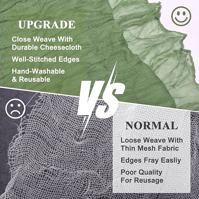 Asee'm 4pcs Cheesecloth Table Runner 120 Inches Sage Green Boho Gauze Cheese Cloth Runner 10FT Rustic Sheer Table Runners for Summer Wedding Baby Shower Holiday Party Decoration