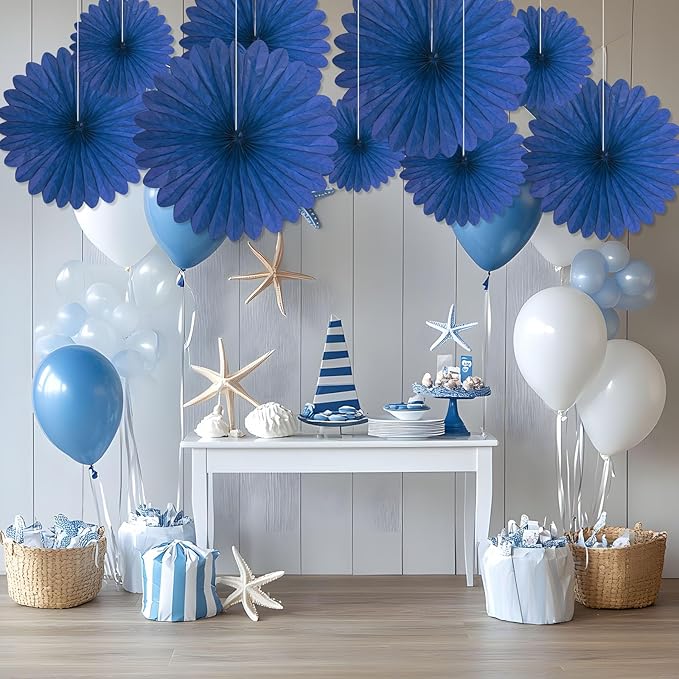 20 Pcs Navy Blue Hanging Paper Fan, Round Paper Fans Decorations Set for Weddings, Birthdays, Engagement, Bridal Shower, Baby Shower Event, Graduation, Party Supplies Decor