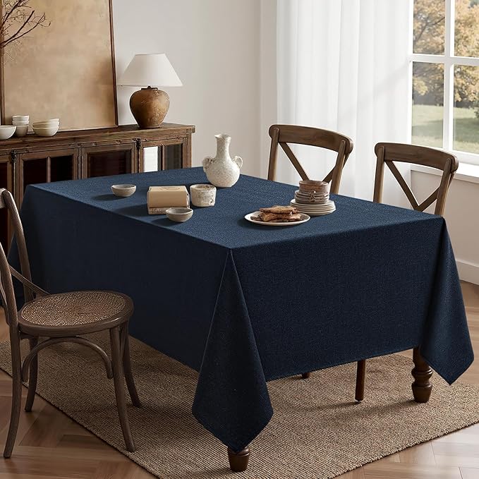 MIULEE Navy Blue Linen Tablecloth 60x84 Inch Rectangle Table Cloth Waterproof,Stain Resistant & Wrinkle Resistant for Dining Party Wedding