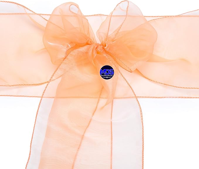 MDS Pack of 125 PCS Organza Chair Sashes Wider Dining Chair Bows Ribbon Tie Back for Wedding Party Birthday Bridal Shower Reception Event Banquet Home Chair Cover Decoration - Peach
