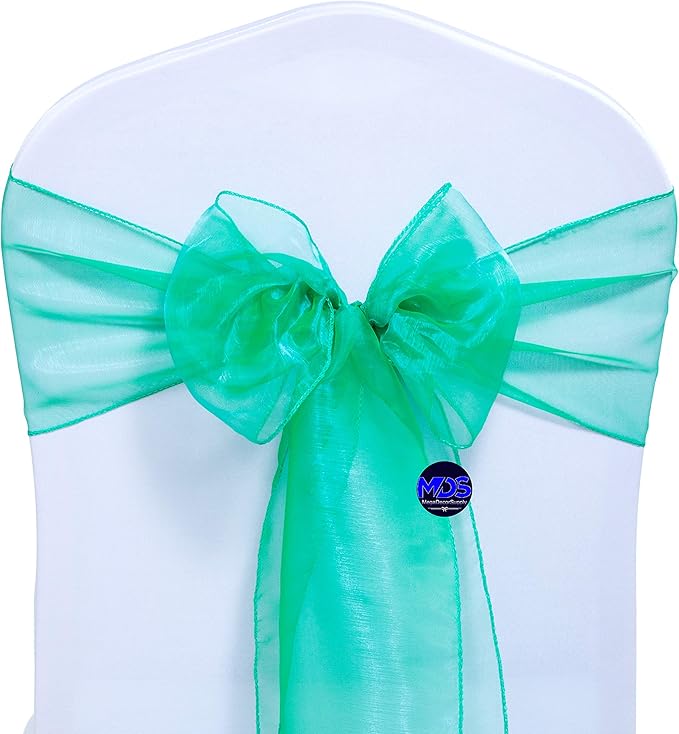 MDS Pack of 75 PCS Organza Chair Sashes Wider Dining Chair Bows Ribbon Tie Back for Wedding Party Birthday Bridal Shower Reception Event Banquet Home Chair Cover Decoration - Green