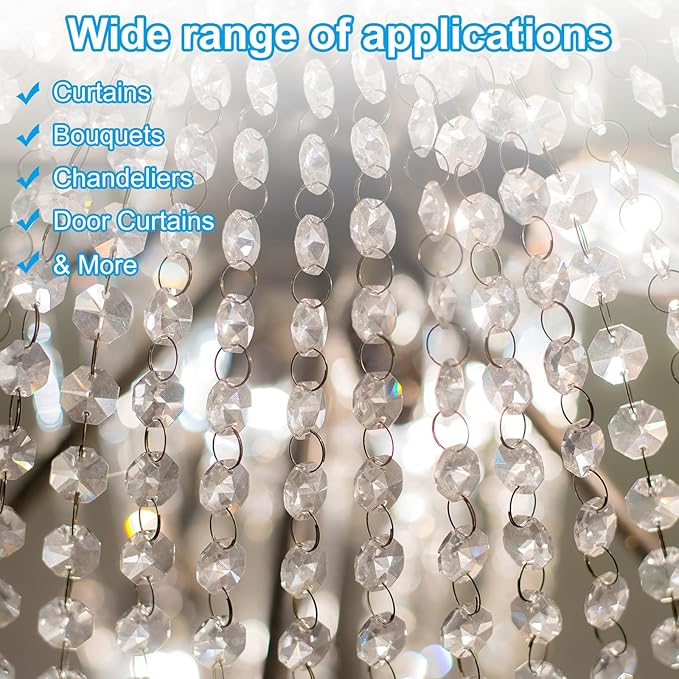 PATIKIL 14 mm Crystal Garland Strands, 32.8 Ft Acrylic Octagon Chandelier Bead Chains String for DIY Craft Wedding Party Home Decorative Jewelry Making, Clear