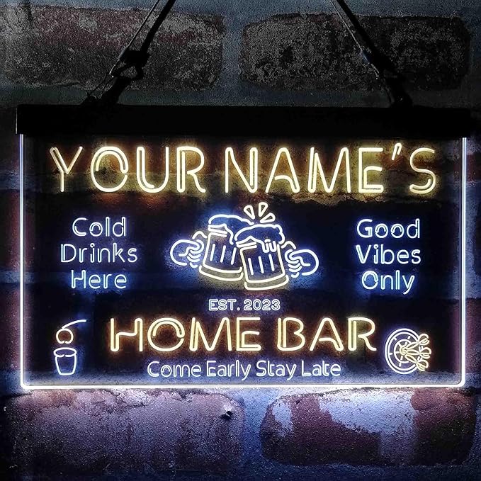 ADVPRO Personalized Your Name Custom Home Bar Beer Established Year Dual Color LED Neon Sign White & Yellow 12 x 8.5 Inches st6s32-p1-tm-wy