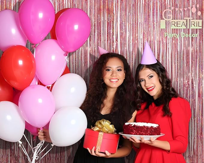 Rose Gold Tinsel Party Backdrop - GREATRIL Foil Fringe Curtain Party Photo Booth Backdrop for Birthdays Theme Decorations - 1m x 2.5m - Pack of 2