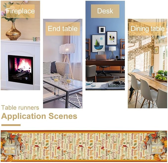 Autumn Table Runner,Farmhouse Leaves Pumpkin Thanksgiving Table Cloth for Kitchen Dining Table Decoration Home Party Decor 13x70 Inch