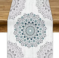 Boho Flower Table Runner, Bohemian Turquoise Mandala White Teal Floral Kitchen Dining Table Runners for Indoor Outdoor Home Party Holiday Decor, 13x90inch