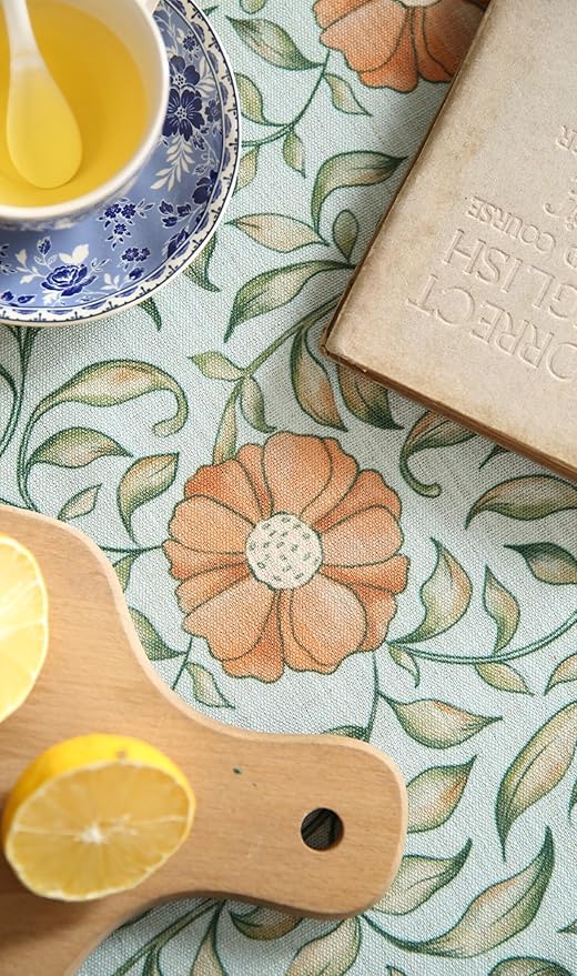 patdrea Designer French Linen Blue Tablecloth for Rectangle Table,Vintage Floral Table Cloth,Colorful Decoration Fall Cover Kitchen Dining for Thanksgiving,Tea Party,Christmas,63"x87"-Wensel