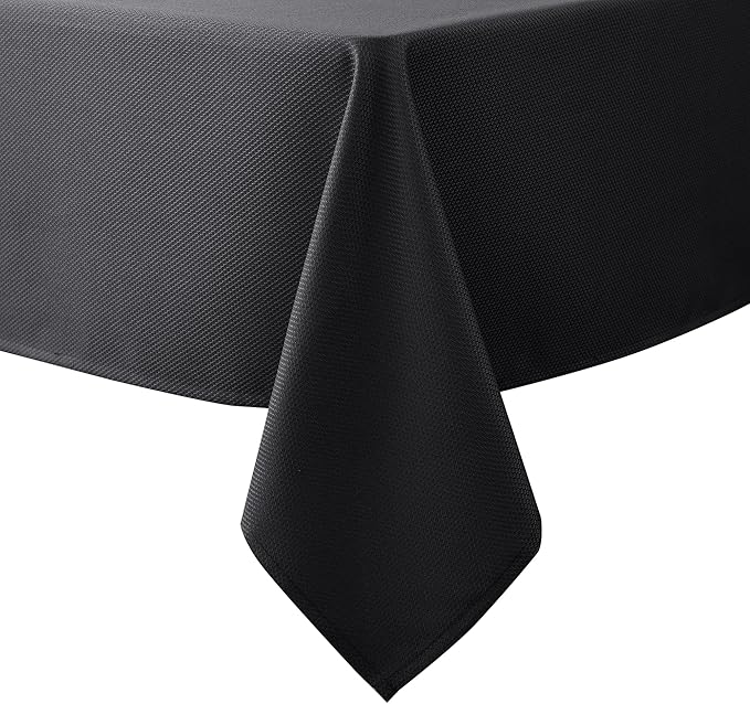 Biscaynebay Textured Fabric Tablecloths 60x84 Rectangular, Black Water Resistant Spill Proof Tablecloths for Dining, Kitchen, Wedding and Parties, Machine Washable