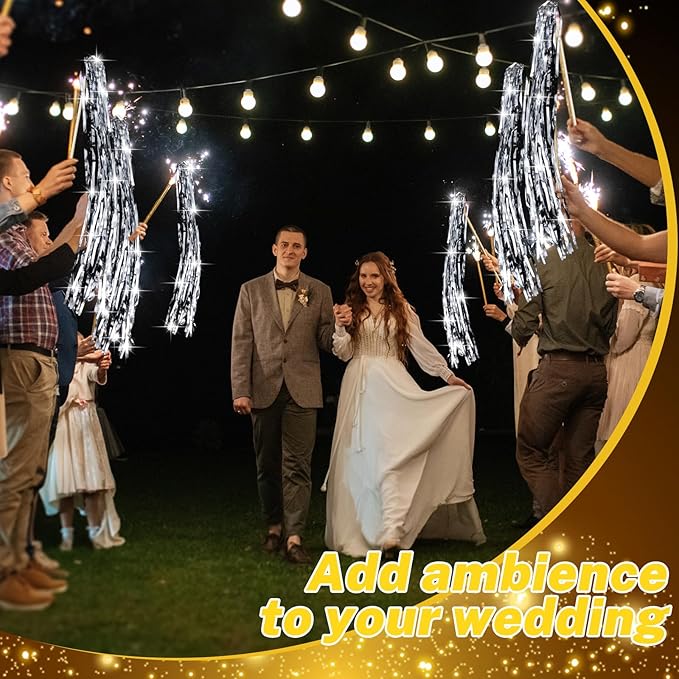 50 Pcs Wedding Fairy Wands with Bells Foil Tinsel Ribbon Stick Wands Tinsel Party Streamers with Bell Glittery Bridal Wedding Send Off Ideas Holiday Celebration (Silver)