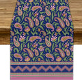 Colorful Paisley Floral Table Runner, Vintage Pink Purple Flowers Green Plants Leaves Print Table Runner for Kitchen Dining Table Indoor Outdoor Home Party, 13x60inch