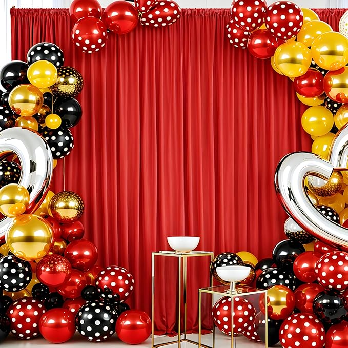 40ft x 10ft Thick Red Backdrop Curtains for Parties, 8 Panels 5ft x 10ft Non See Through Red Polyester Wedding Drapes Photo Backdrop for Birthday Party Graudation Photography Home Decor