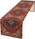 Boho Old French Table Runner, Vintage Red Beige Retro Flower Rustic Country Style Floral Print Pattern for Home Kitchen Table Decor Dining Coffee Room Garden Party Decor 13x120in