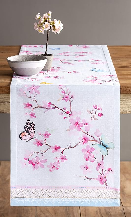 Maison d' Hermine Table Runner 100% Cotton Single Layer Table Runners 72 inches Long Decorative for Home Kitchen Dining Party Wedding Bridal Shower Spring Summer (Blossoms in Spring, 14.50" x 72")