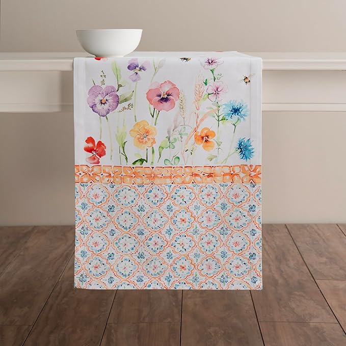 Maison d' Hermine Table Runner 100% Cotton Single Layer Table Runners 72 inches Long Decorative for Home Kitchen Dining Party Wedding Bridal Shower Spring Summer (Summer Whisper , 14.50" x 72")
