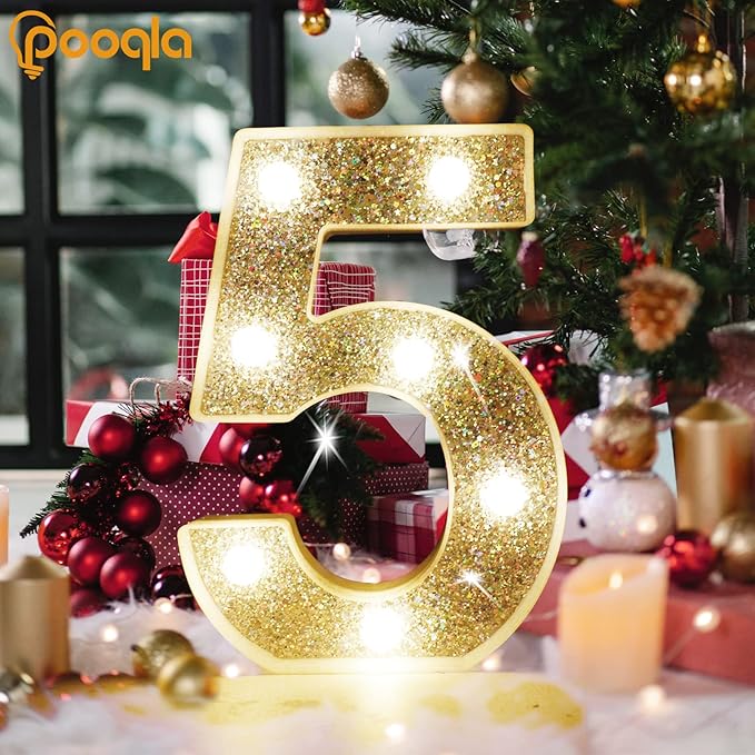 Pooqla Marquee Light up Numbers, Lighted Numbers for 8th Birthday Decorations, Night Light Battery Powered for Silver Party Decorations, Gift for Boys Girls Christmas Wedding Home Room Decoration