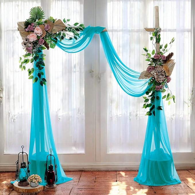 MDS Halloween Chiffon Draping Fabric - 1 Panel, 30" Wide x 30ft Long - Sheer Spooky Arbor & Canopy Drapery for Haunted House Backdrops, Party Ceilings, DIY Costumes & Themed Events - Peacock Blue