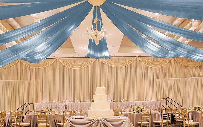 6 Panels Dusty Blue Ceiling Drapes for Wedding 5ftx20ft Ceiling Drapes Wedding Arch Draping Fabric Cheesecloth Sheer Curtain Romantic Ceiling Decorations for Weddings Party Banquet Ceremony Stage