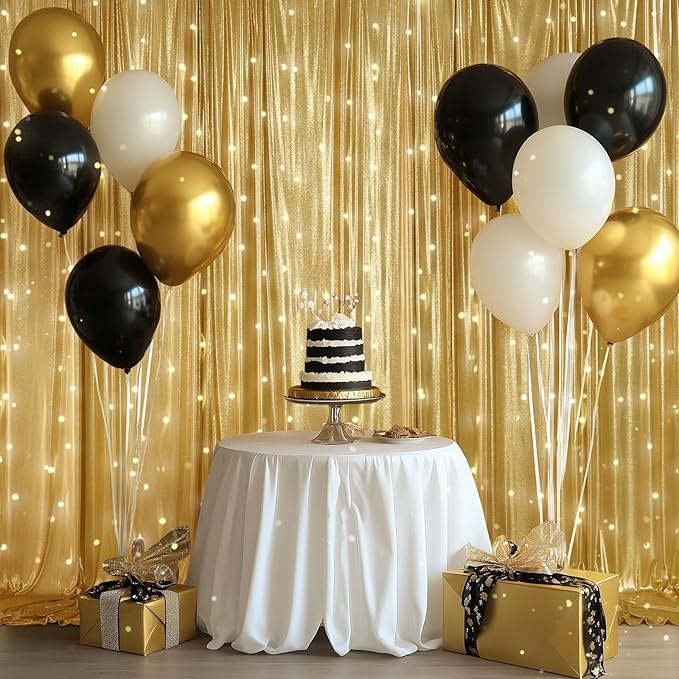 30ftx10ft Gold Backdrop Curtain for Parties, Wrinkle Free Glitter Photo Backdrop Drapes 6 Panels 5x10FT Shimmer Back Drop Cloth for Wedding Birthday Christmas Photography Background