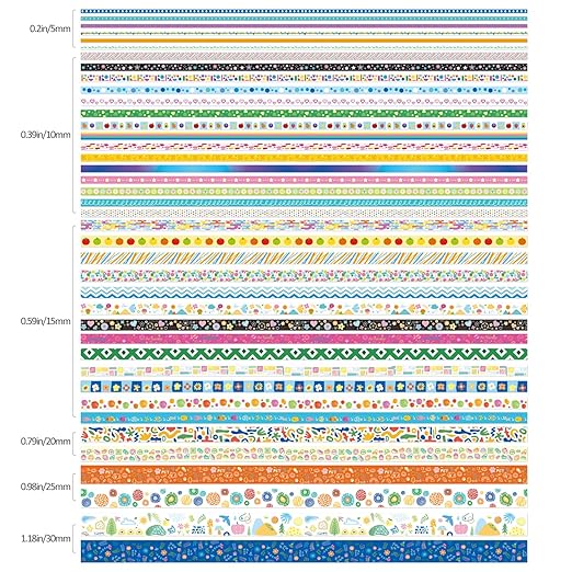 emmoolife 40 Rolls Washi Tape Set, Vibrant Color Palette-Themed Cute Decorative Tapes for Scrapbooking, Bullet Journaling, Junk Journal Supplies, DIY Planner Art, 5-30mm Wide
