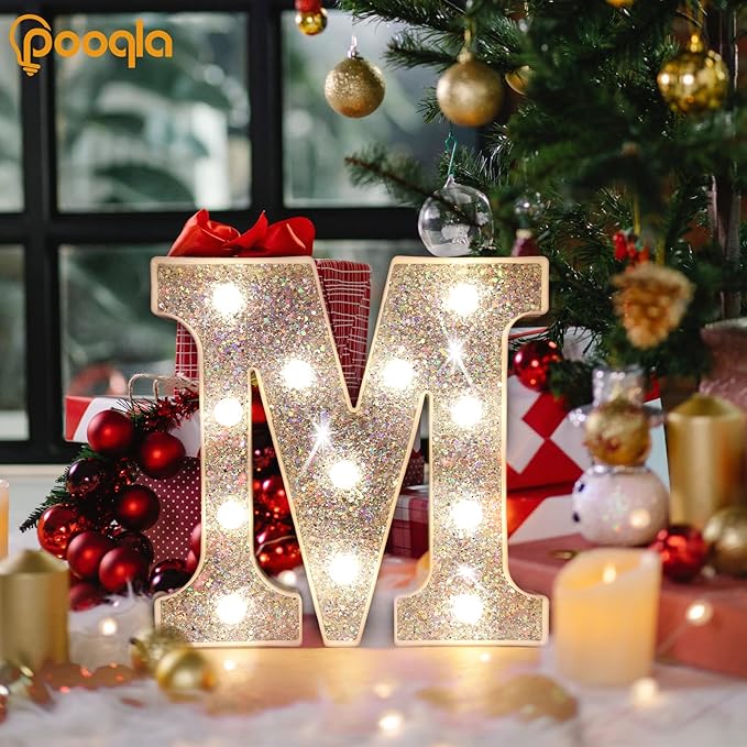 Pooqla Light Up Letters, LED Marquee Letters for Silver Birthday Decorations, Battery Powered Night Light Teenager Girl Room Decor, Gift for Girls Boys Wedding Bedroom Christmas Party Decor, Letter B