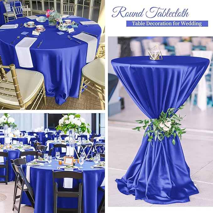 fani 12 Pack 108 Inch Royal Blue Satin Tablecloth - Silky Round Tablecloth Overlay Smooth Fabric Table Cover, Bright Table Decoration for Wedding Party Banquet Events Restaurant Kitchen Dining
