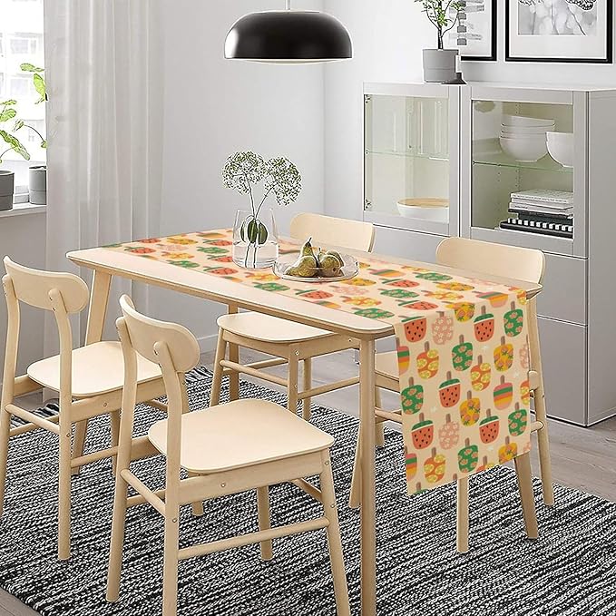 Summer Popsicles Table Runner, Colorful Cute Ice Cream Childish Seasonal Dinner Runner for Party Holiday Home Kitchen Dining Table Decor 13"x108"