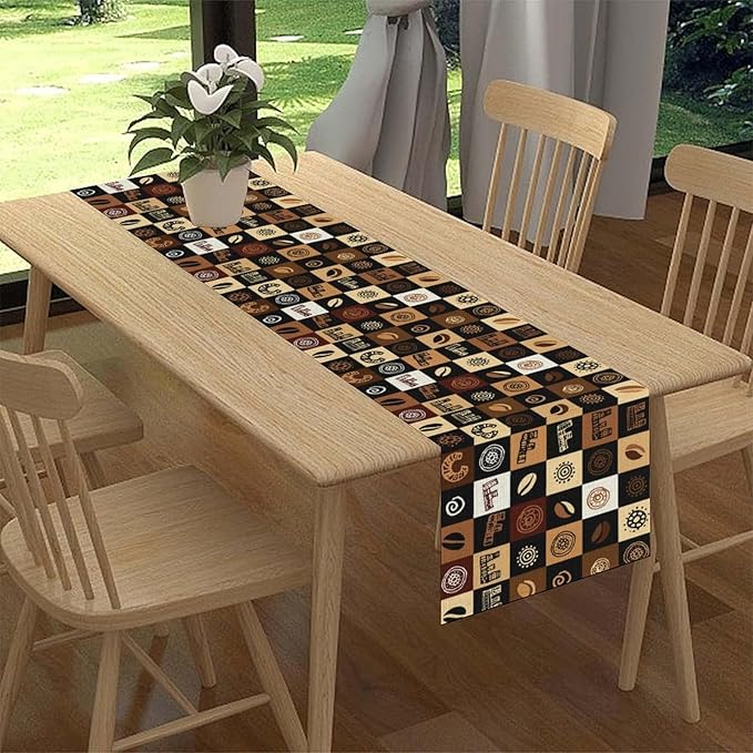 Coffee Theme Table Runner, Rustic Farmhouse Coffee Cup Latte Cappuccino Tea Party Cafe Table Center Decor for Home Kitchen Dining Patio Holiday Party Indoor Outdoor Table Decorations, 13"x72" Inch