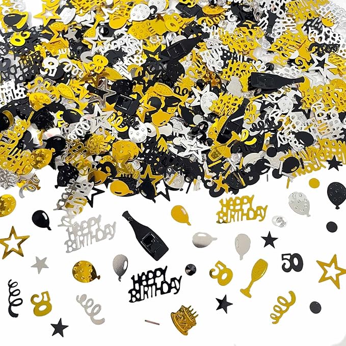 50th Birthday Confetti 50 Confetti Party for Table Metallic Foil Table Scatter Decoration Birthday Centerpieces for Party DIY Arts Crafting Supplies, Gold Black and Silver