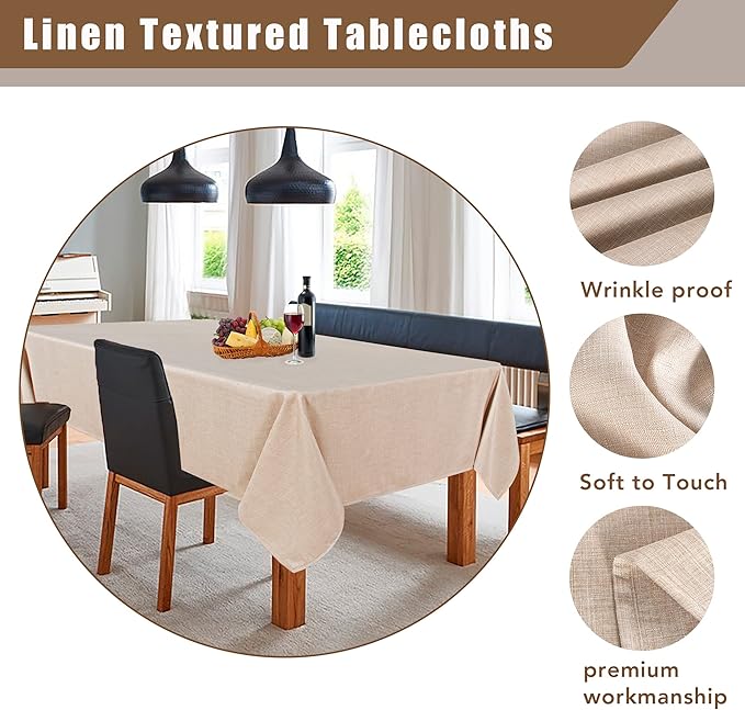 Fitable Linen Textured Tablecloth Washable Fabric Rectangle Table Cloth for 8 Foot Tables, Holiday Table Cover for Kitchen Dining, Party, Farmhouse (Beige, 54 x 108 Inch)