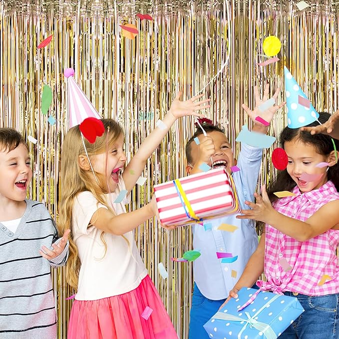 10 Pack Champagne Gold Foil Curtain Backdrop 3.2ft x 9.8ft Metallic Tinsel Foil Fringe Curtains Streamer Photo Booth Backdrop for Birthday Party Engagement Bachelorette Party Decorations