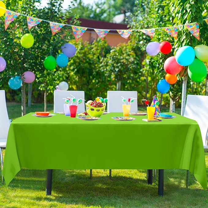 QZYL 12 PCS Bright Plastic Table Cover, 54 X 108 in Rectangle Disposable Table Cloth for Picnic, Light Green Plastic Tablecloth for Parties Weddings Graduation Birthday