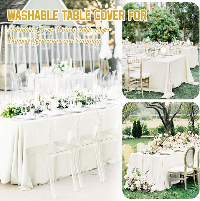 12 Pack Polyester Tablecloth 60 x 102 Inch Ivory Tablecloth for 6 Ft Rectangle Tables,Stain and Wrinkle Resistant Washable Fabric Table Covers Polyester Table Clothes for Wedding Parties Banque