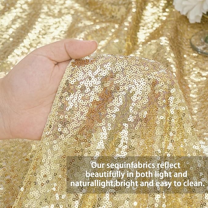 QueenDream Light Gold Tablecloth Party Decorations: Sequin Fabric Cover Drapes 60x102 Inch Tablecloth 16st Birthday Cake Table Graduation Decor
