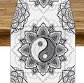 Yin Yang Table Runner, Bohemian Mandala Vintage Black White Traditional Oriental Floral Print Table Runner for Home Kitchen Dining Table Wedding Party Decor, 13x120inch