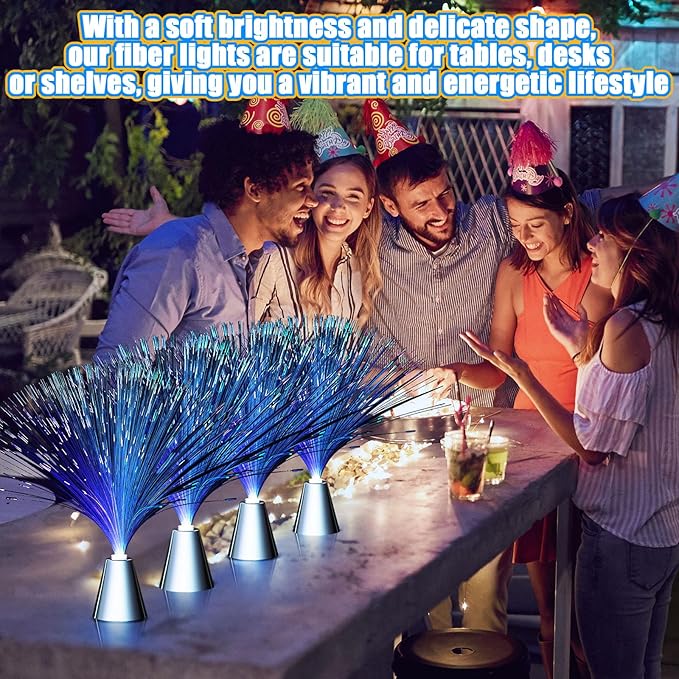 Patelai 16 Pcs LED Fiber Optic Lamp Color Changing Fiber Optic Night Light with Multicolor Glow Decorative Table Centerpiece for Sensory Bedroom Halloween Party Holiday Decorations (Stylish,Blue)