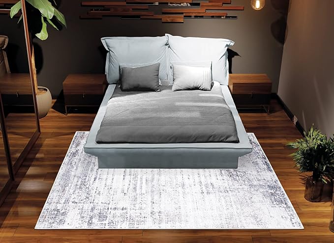 Bloom Rugs Washable Non-Slip 2' x 3' Rug - Gray/Charcoal/Blue Modern Abstract Area Rug for Living Room, Bedroom, Dining Room, and Kitchen - Exact Size: 2' x 3'