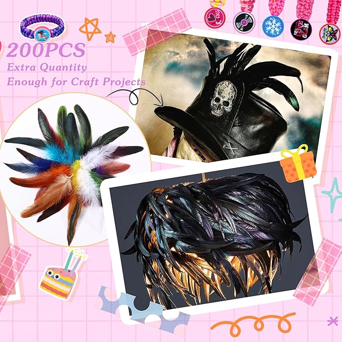 SOGUGOM Pink Rooster Tail Feathers - 200 pcs 5-7 inch Natural Small Feathers Bulk for Craft Projects, Hats, Costume and Party(Hot Pink)