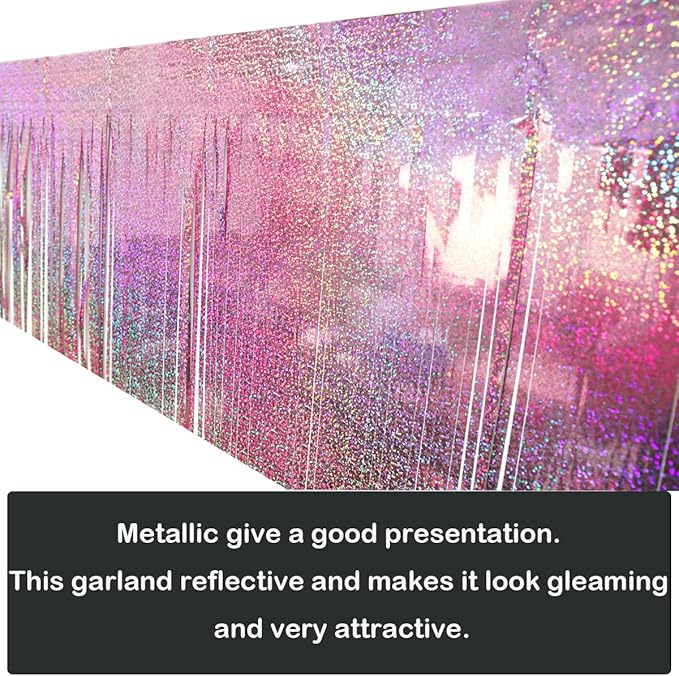4 Pack Total 40 Feet Foil Fringe Garland Lilac Metallic Wall Hanging Drapes Tassel Skirting Tinsel Streamers for Parade Float Trailer Mardi Gras Party Birthday Wedding (Iridescent Purple)