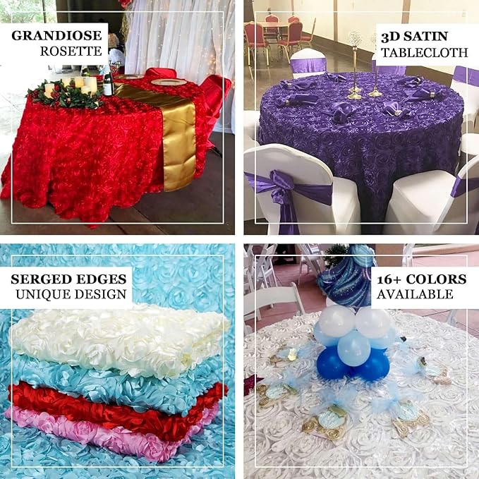 Efavormart 120" Wholesale Round Table Cover Pink Grandiose Rosette 3D Satin Tablecloth for Wedding Party Event Decoration