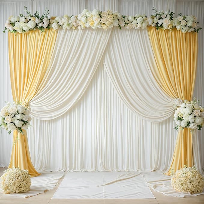 leegleri 40ftx12ft Wrinkle Free Ivory Backdrop Curtain, 8 Panels 12FT Height Ivory Wedding Backdrop Drapes, Silky Polyester Back Drop Cloth for Birthday Photography Background Party Backdrop Draping