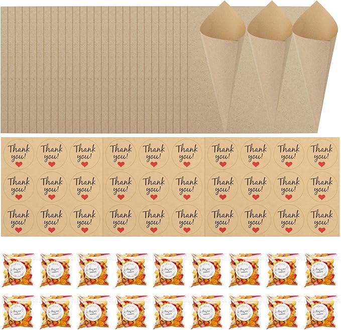 PATIKIL Dried Flower Confetti Cones, 30Pcs Paper Tapers Cone Holder with Dried Rose Petal / Sticker for Wedding Party Engagement Birthday DIY Decoration, Red/Yellow