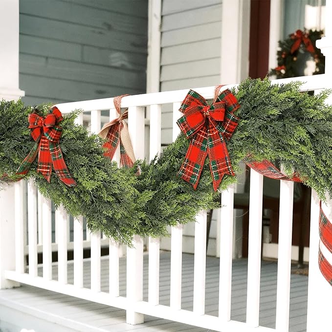 6FT Real Touch Cedar Garland - Artificial Christmas Garland Fake Green Faux Thick and Lush Pine Needles Garlands for Table Fireplace Mantle Holiday Home Indoor Outdoor Decor (2PCS)