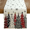GEEORY Christmas Table Runner 13x60 Inch, Xmas Tees Snowflakes Holiday Decorative Farmhouse Table Decoration for Kitchen Dinning, Indoor Outdoor Dinner Party Decor ((Red & Black) GT165-60